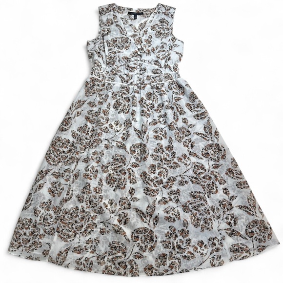 White House Black Market Dresses & Skirts - White House Black Market Brown and White Floral Sleeveless Midi Dress